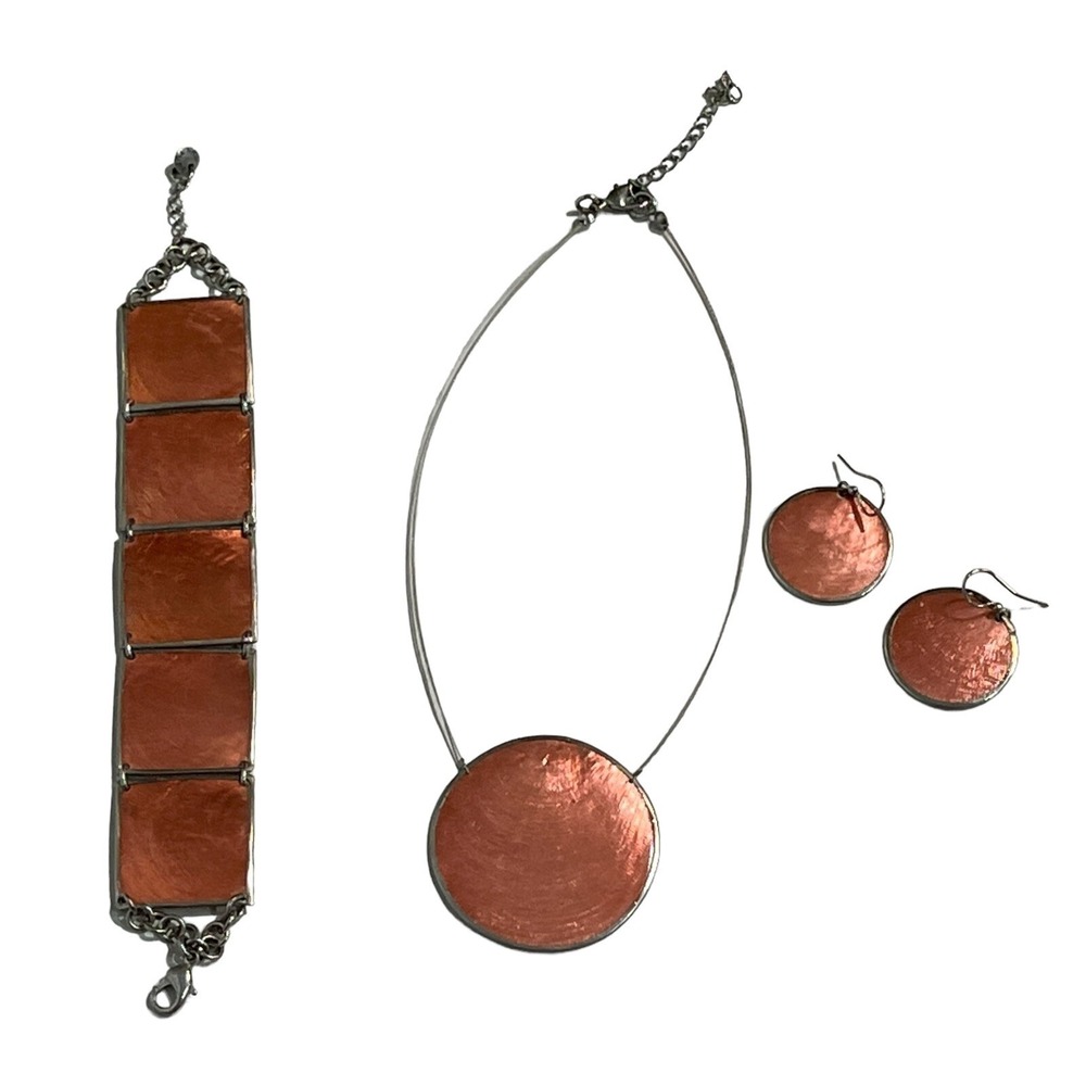 Culture Mix Set Necklace Shell & Resin Circle Earrings‎ Square Bracelet Coral